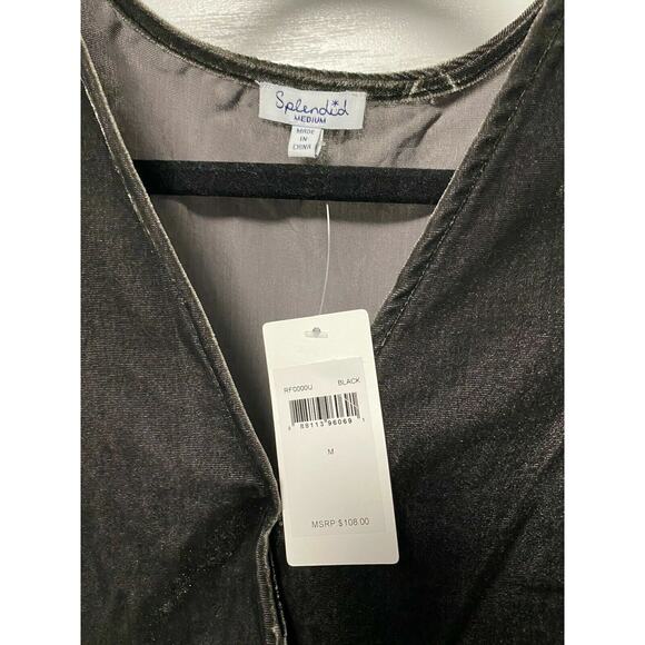 $108 NWT Splendid Black Velvet Surplice Wrap Top, Career Feminine, Medium M - Picture 3 of 6